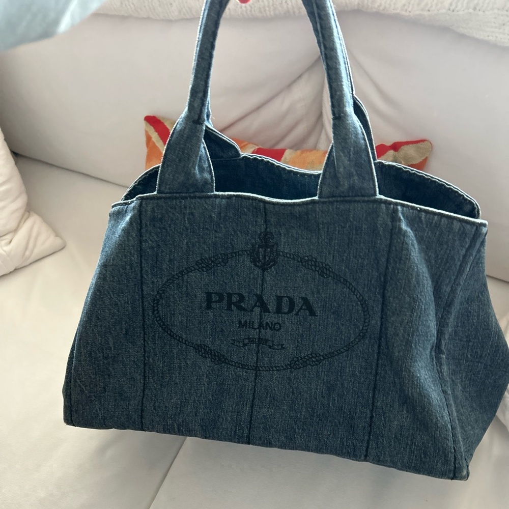 Authentic Large Prada Canapa Denim Bag